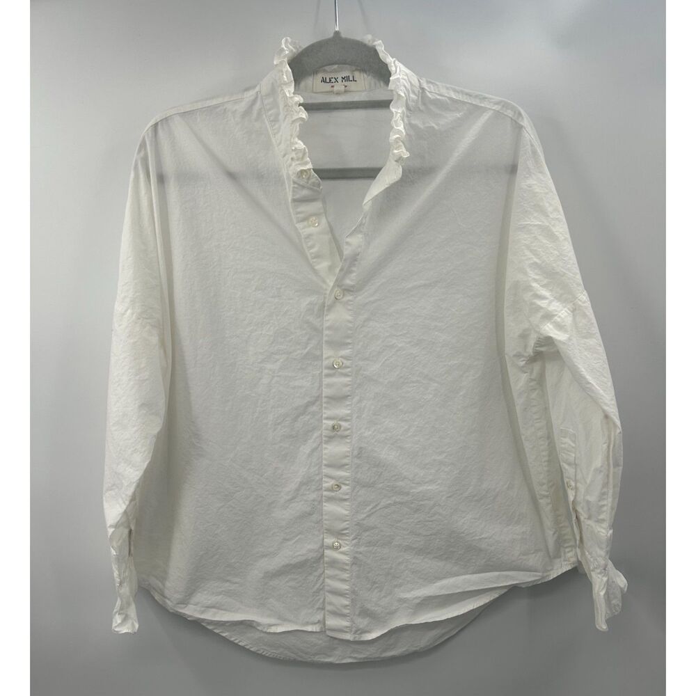 Alex Mill Easy Ruffle Shirt White Paper Poplin Size M Wash & Go